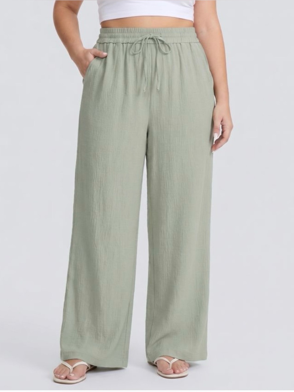 Universal Thread Women's Wide-Leg Cotton Gauze Pants – Size XL, Light Green